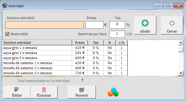 panel actividades